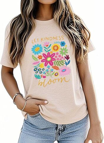 Womens Vintage Flowers Shirts Let Kindness Bloom Be Kind Floral Wildflowers Graphic Tee Casual Short Sleeve Tops in Kuwait
