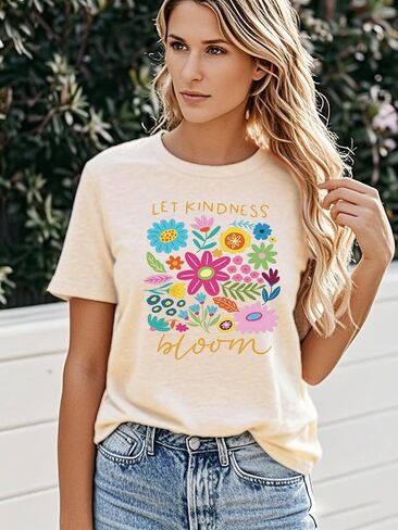 Womens Vintage Flowers Shirts Let Kindness Bloom Be Kind Floral Wildflowers Graphic Tee Casual Short Sleeve Tops in Kuwait