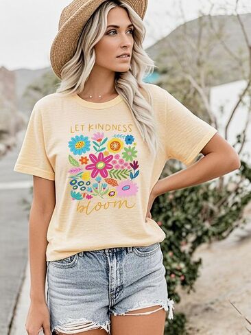 Womens Vintage Flowers Shirts Let Kindness Bloom Be Kind Floral Wildflowers Graphic Tee Casual Short Sleeve Tops in Kuwait