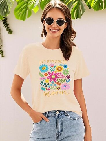 Womens Vintage Flowers Shirts Let Kindness Bloom Be Kind Floral Wildflowers Graphic Tee Casual Short Sleeve Tops in Kuwait
