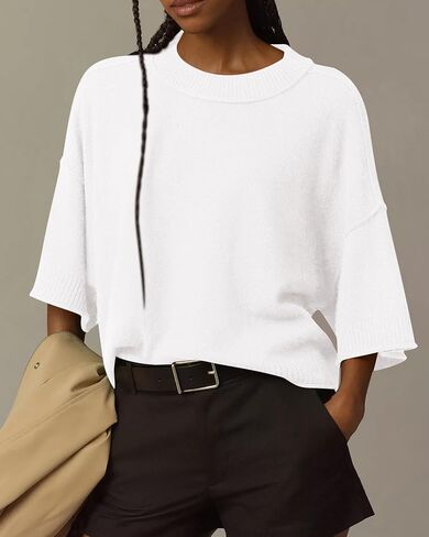 BTFBM Womens Short Sleeve Tops 2025 Summer Crew Dress Dever Sweater Sweater Scender Solid Solid Tlibbed Terts T in Kuwait