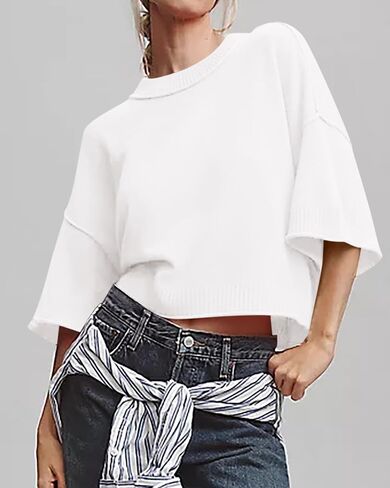 BTFBM Womens Short Sleeve Tops 2025 Summer Crew Dress Dever Sweater Sweater Scender Solid Solid Tlibbed Terts T in Kuwait