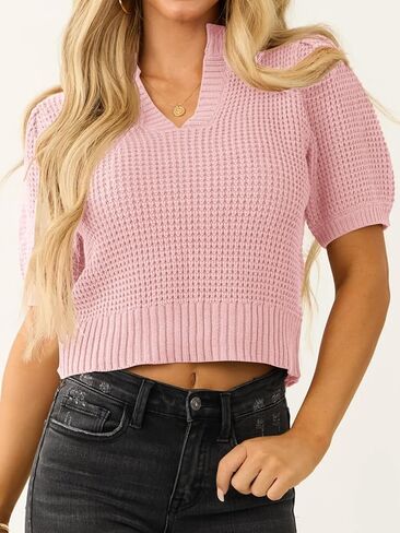 Saodimallsu نساء نفخة قصيرة الأكمام سترة أعلى وافل متماسكة ضد الربيع الربيع in Kuwait