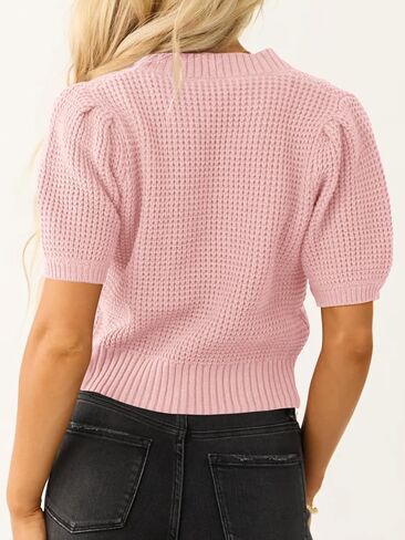 Saodimallsu نساء نفخة قصيرة الأكمام سترة أعلى وافل متماسكة ضد الربيع الربيع in Kuwait