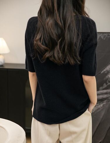 Women's 100% Merino Wool Spring Fall Winter First-Line Ready to Wear Seamless Knit Crewneck Short Sleeve Sweater in Kuwait