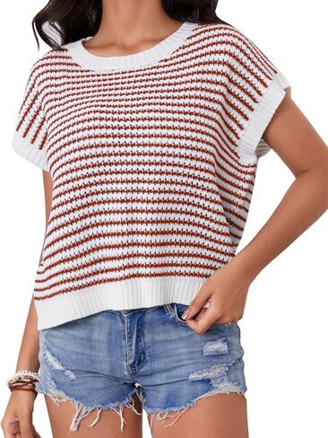 Milumia Women's Striped Short Sleeve Sweater Vest 2025 Summer Cap Sleeve Pullover Tank Top in Saudi Arabia