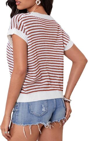 Milumia Women's Striped Short Sleeve Sweater Vest 2025 Summer Cap Sleeve Pullover Tank Top in Saudi Arabia