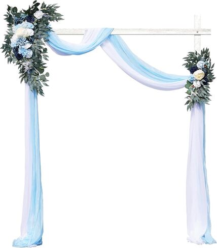 Wedding Arch Flowers Kit (Pack of 4), Flower Arrangement Kit Includes1 Large Flower Swag & 1 Small Flower Swag & 2 Sheer Drapes, Large Size Artificial Floral Swag for Wedding Ceremony, Blue in Saudi Arabia