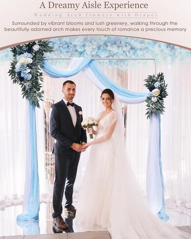 Wedding Arch Flowers Kit (Pack of 4), Flower Arrangement Kit Includes1 Large Flower Swag & 1 Small Flower Swag & 2 Sheer Drapes, Large Size Artificial Floral Swag for Wedding Ceremony, Blue in Saudi Arabia