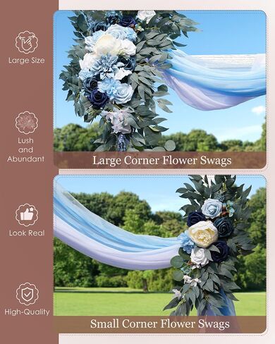 Wedding Arch Flowers Kit (Pack of 4), Flower Arrangement Kit Includes1 Large Flower Swag & 1 Small Flower Swag & 2 Sheer Drapes, Large Size Artificial Floral Swag for Wedding Ceremony, Blue in Saudi Arabia