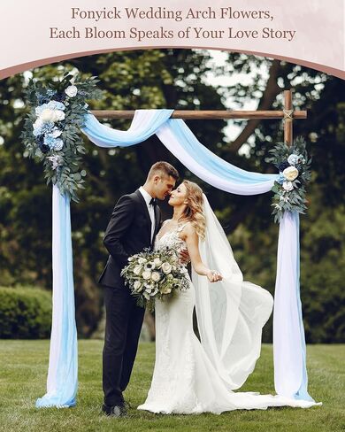Wedding Arch Flowers Kit (Pack of 4), Flower Arrangement Kit Includes1 Large Flower Swag & 1 Small Flower Swag & 2 Sheer Drapes, Large Size Artificial Floral Swag for Wedding Ceremony, Blue in Saudi Arabia