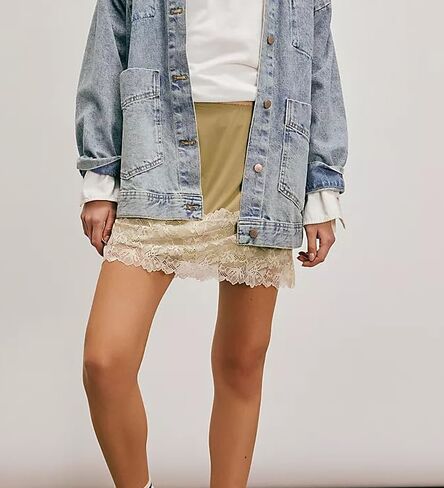 Women Satin Half Slips Low Rise Lace Trim Skirts Short Layered Underskirts Ruffle A Line Floral Lace Mini Skirts in Kuwait