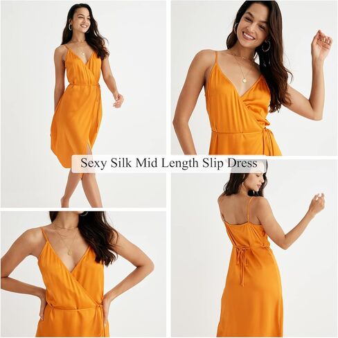 COLD POSH Women's 19mm Silk Slip Dress Luxury Summer Slips Chemise Sexy Sleeveless Dresses Elegant Slim Fit Tie Waist Dress in Kuwait
