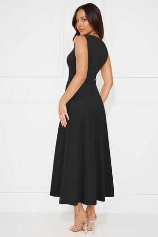 Newshows Womens 2025 Formal Evening Gowns Maxi Dress Cocktail Party V Neck Sleeveless Wedding Guest Long Elegant Dress in Kuwait