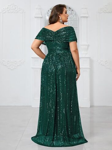 Women's Plus Size V Neck Sequin Formal Maxi Dress A-Line Prom Evening Party Gowns in Saudi Arabia