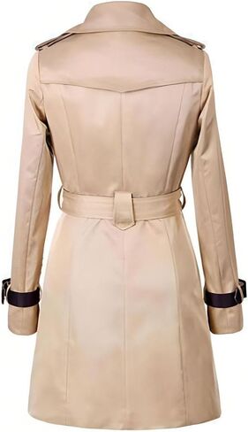 Lu's Chic Women's Trench Coat Contrast Color Double Breasted Jacket Fashion Dressy Overcoat Belted Slim Fit Outerwear Coat in Saudi Arabia