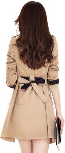 Lu's Chic Women's Trench Coat Contrast Color Double Breasted Jacket Fashion Dressy Overcoat Belted Slim Fit Outerwear Coat in Saudi Arabia