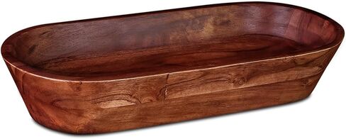 Luxe Designs Wooden Dough Bowl - Dark Burnt Acacia Wood - Handmade Decorative Bowls for Home Decor, Bathroom, Kitchen Counter, & More - Rustic Large Wood Dough Bowl for Decor, Cosmetics, and Keys in Saudi Arabia