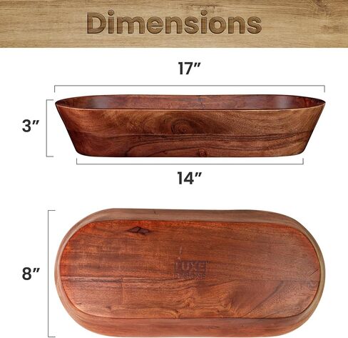Luxe Designs Wooden Dough Bowl - Dark Burnt Acacia Wood - Handmade Decorative Bowls for Home Decor, Bathroom, Kitchen Counter, & More - Rustic Large Wood Dough Bowl for Decor, Cosmetics, and Keys in Saudi Arabia