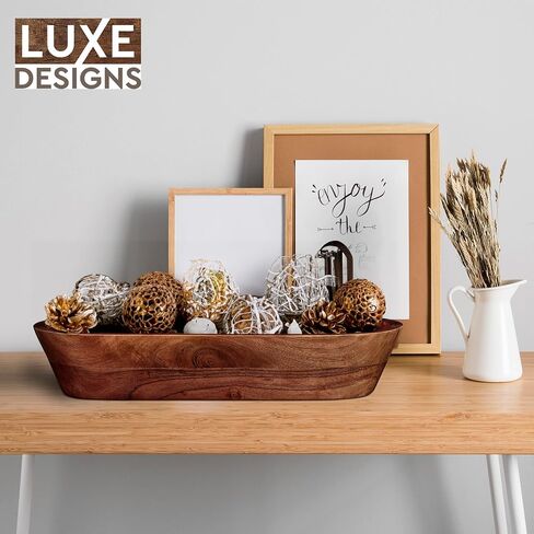 Luxe Designs Wooden Dough Bowl - Dark Burnt Acacia Wood - Handmade Decorative Bowls for Home Decor, Bathroom, Kitchen Counter, & More - Rustic Large Wood Dough Bowl for Decor, Cosmetics, and Keys in Saudi Arabia