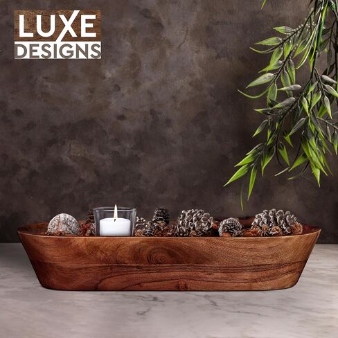 Luxe Designs Wooden Dough Bowl - Dark Burnt Acacia Wood - Handmade Decorative Bowls for Home Decor, Bathroom, Kitchen Counter, & More - Rustic Large Wood Dough Bowl for Decor, Cosmetics, and Keys in Saudi Arabia