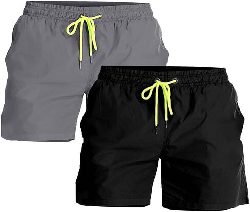 ynimioaox 2 pack trunks swim للرجال شورتات شاطئية جافة سريعة مع بطانة شبكية in Kuwait