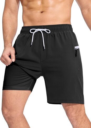 SILKWORLD Men Swim Trunks with Compression Liner 7" Bathing Suits Quick Dry Swimming Shorts with Zipper Pocket in Saudi Arabia