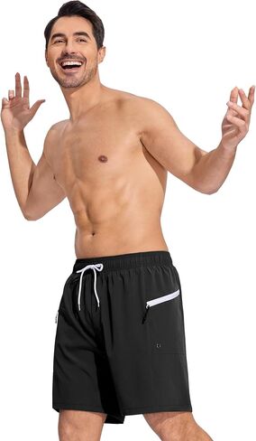 SILKWORLD Men Swim Trunks with Compression Liner 7" Bathing Suits Quick Dry Swimming Shorts with Zipper Pocket in Saudi Arabia