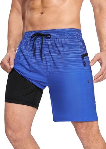 SILKWORLD Men Swim Trunks with Compression Liner 7" Bathing Suits Quick Dry Swimming Shorts with Zipper Pocket in Saudi Arabia