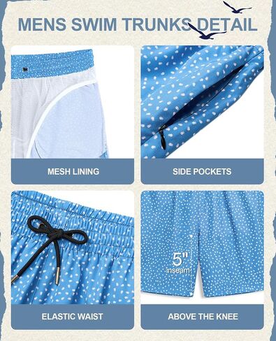 Mens 5" Vintage Swim Trunks Bathing Suits with Mesh Lining Quick Dry Swim Shorts Men Swimsuits with Zipper Pocket in Saudi Arabia