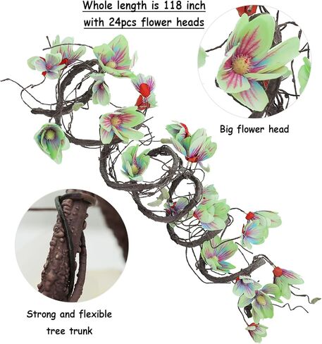 118 inch Artificial Magnolia Orchid Flowers Ivy Vines Garland Fake Tree Branches Trunk with Flores Wreath for Wedding Arch Wall Hanging Home Room Decoration (Blue) in Kuwait