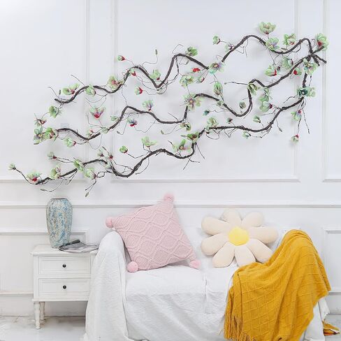 118 inch Artificial Magnolia Orchid Flowers Ivy Vines Garland Fake Tree Branches Trunk with Flores Wreath for Wedding Arch Wall Hanging Home Room Decoration (Blue) in Kuwait