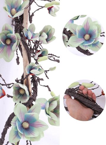 118 inch Artificial Magnolia Orchid Flowers Ivy Vines Garland Fake Tree Branches Trunk with Flores Wreath for Wedding Arch Wall Hanging Home Room Decoration (Blue) in Kuwait