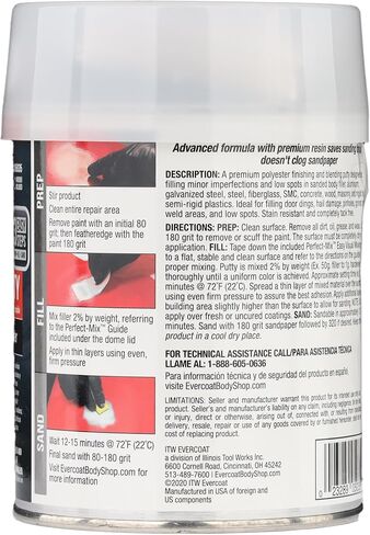Evercoat Body Shop 105035 Pro-Grade Glazing Putty for Filling Minor Dings, Scratches and Low Spots in Aluminum, Fiberglass & More, Easy Mix Hardener Included 13 Fl Oz. in Saudi Arabia