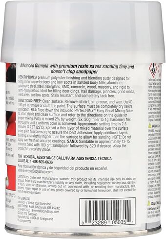 Evercoat Body Shop 105035 Pro-Grade Glazing Putty for Filling Minor Dings, Scratches and Low Spots in Aluminum, Fiberglass & More, Easy Mix Hardener Included 13 Fl Oz. in Saudi Arabia