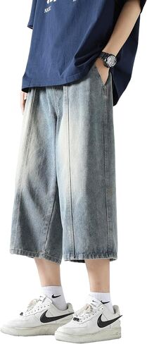 DOSLAVIDA Men's Baggy Jean Shorts Relaxed Fit Summer Denim Short Casual Loose Fit Hip Hop Skateboard Cropped Jeans in Kuwait