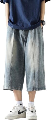 DOSLAVIDA Men's Baggy Jean Shorts Relaxed Fit Summer Denim Short Casual Loose Fit Hip Hop Skateboard Cropped Jeans in Kuwait