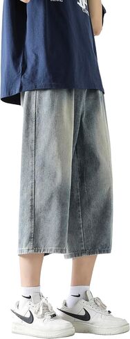 DOSLAVIDA Men's Baggy Jean Shorts Relaxed Fit Summer Denim Short Casual Loose Fit Hip Hop Skateboard Cropped Jeans in Kuwait