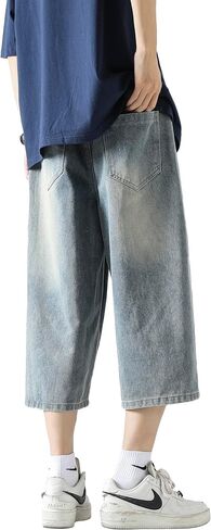 DOSLAVIDA Men's Baggy Jean Shorts Relaxed Fit Summer Denim Short Casual Loose Fit Hip Hop Skateboard Cropped Jeans in Kuwait