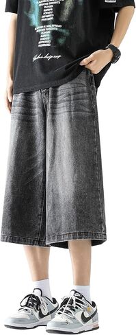 DOSLAVIDA Men's Baggy Jean Shorts Relaxed Fit Summer Denim Short Casual Loose Fit Hip Hop Skateboard Cropped Jeans in Kuwait