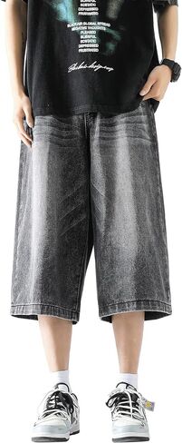 DOSLAVIDA Men's Baggy Jean Shorts Relaxed Fit Summer Denim Short Casual Loose Fit Hip Hop Skateboard Cropped Jeans in Kuwait