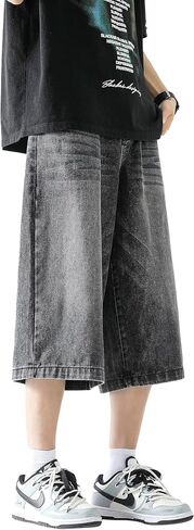 DOSLAVIDA Men's Baggy Jean Shorts Relaxed Fit Summer Denim Short Casual Loose Fit Hip Hop Skateboard Cropped Jeans in Kuwait