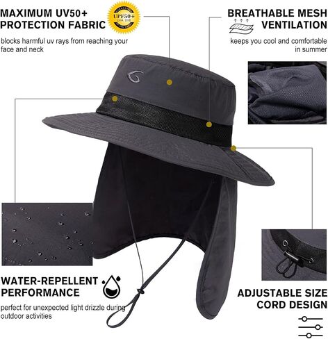 Oversized XL XXL Men's UV 50 Waterproof Packable Mesh Neck Flap Sun Fishing Hat Bucket Bonnie Hiking in Saudi Arabia
