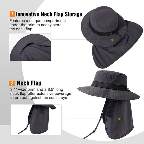 Oversized XL XXL Men's UV 50 Waterproof Packable Mesh Neck Flap Sun Fishing Hat Bucket Bonnie Hiking in Saudi Arabia
