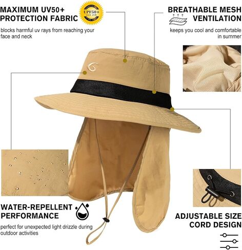 Oversized XL XXL Men's UV 50 Waterproof Packable Mesh Neck Flap Sun Fishing Hat Bucket Bonnie Hiking in Saudi Arabia