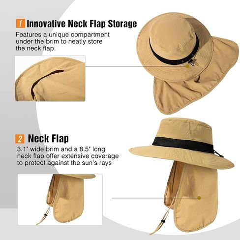 Oversized XL XXL Men's UV 50 Waterproof Packable Mesh Neck Flap Sun Fishing Hat Bucket Bonnie Hiking in Saudi Arabia