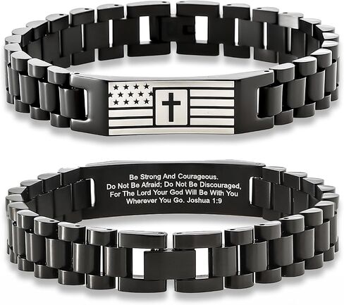 Christian Bracelet for Men– Mens Bracelet with Bible Verse, Faith & Patriotic Stainless Steel Bracelets for Men, Religious Gift for Husband, Dad, Son – Adjustable in Saudi Arabia