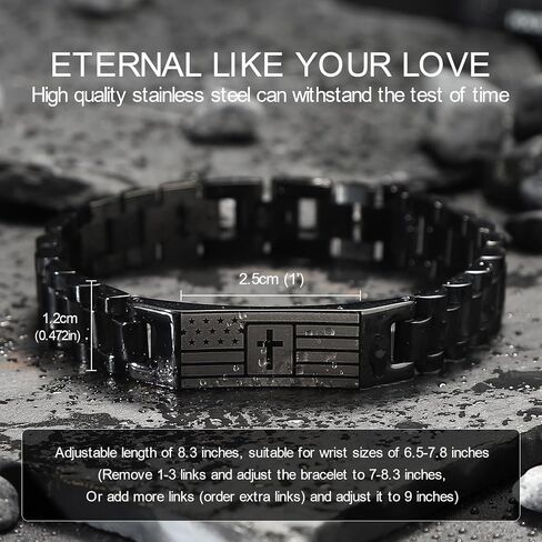 Christian Bracelet for Men– Mens Bracelet with Bible Verse, Faith & Patriotic Stainless Steel Bracelets for Men, Religious Gift for Husband, Dad, Son – Adjustable in Saudi Arabia