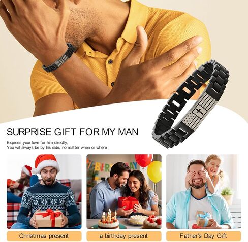 Christian Bracelet for Men– Mens Bracelet with Bible Verse, Faith & Patriotic Stainless Steel Bracelets for Men, Religious Gift for Husband, Dad, Son – Adjustable in Saudi Arabia