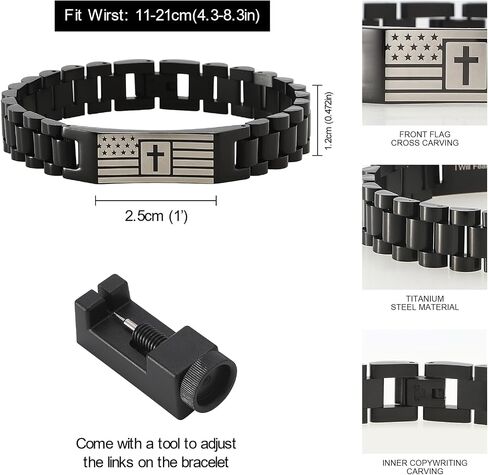 Christian Bracelet for Men– Mens Bracelet with Bible Verse, Faith & Patriotic Stainless Steel Bracelets for Men, Religious Gift for Husband, Dad, Son – Adjustable in Saudi Arabia